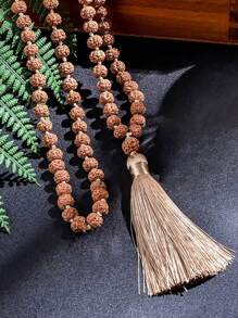 Colar de rosário com contas de rudraksha de 7-8 mm, japamala, 108 contas mala, meditação, ioga, joia abençoada para mulheres e homens, estilo retrô