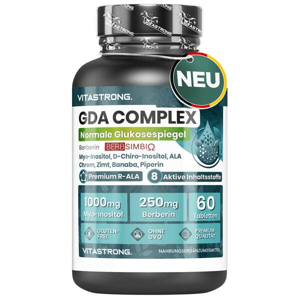 Vitastrong GDA Vegan Lipid Complex Nahrungsergänzungsmittel mit Berberin, Myo-Inositol und Alpha-Liponsäure, mit Chrom für einen normalen Blutzuckerspiegel, gentechnikfrei