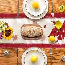 Caminho de mesa com folhas de bordo para o Dia do Canadá, decoração de mesa de jantar e cozinha para festas em casa