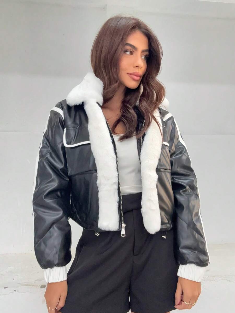 Quilted Leather Jacket With Removable Fur Collar - Winter 2025 - 黑色 - 查看 1