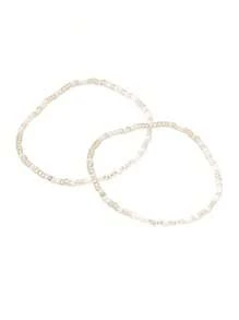 2pcs Bohemian Beach Resort Style Minimalist Fashion Casual White Bead & Faux Pearl Layered Anklet For Women