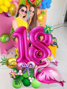 30/31pcs Flamingo, Pineapple, Number Balloon Set, Including Flamingo, 32" Hot Pink Number 1-18, Palm Leaves, Pineapple, Flamingo Foil Balloon, Pink & Green Latex Balloons, Suitable For Hawaiian Birthday Party, Summer Pool/Beach Party, Tropical Party, Birthday Decor, Flamingo Theme Party, Atmosphere Decoration