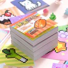 Pixel-Colored Sticker Game Book, Cute Mini Bean Book, Creative Children's No-Cut Handmade Sticker Book School Supplies,Back To School