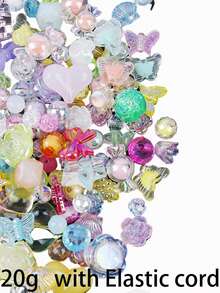 50克各式亚克力珠子，可用于制作手链，配有绳子、花朵、星星、心形、蝴蝶、糖果、小熊软糖等美观可爱的珠子，可用于制作珠宝、钥匙扣、项链、手机挂件、DIY工艺品、毕业礼物、母亲节礼物