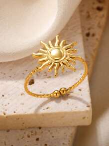 1Pc Retro Sun Opening Rings For Women Gold Color Stainless Steel Geometric Ring Summer Travel Party Jewelry Gifts