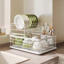 2 Tiers Dish Drying Rack White, Dish Drainer Rack With Utensil Holders Sink And Detachable Drip Tray - Large Capacity Kitchen Countertop Saving Space Rack - 2 Tiers White - View 5