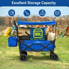 Perfect For Father's Day Gift, 39" Oversized Foldable Cart With Canopy, 330lbs Capacity, All-Terrain Wheels & Rear Storage Box, Great For Beaches, Lawns, Sports, Camping, Fishing, Barbecues, Mobile Carts.