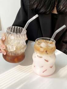 1 pieza Taza resistente al calor de 530ml/18.65oz Taza de vidrio transparente de alta borosilicato, taza con pajita, vaso asimétrico de bebida, vaso de agua transparente ondulado, vaso de bebida acanalado, vaso de cóctel con forma de onda, vaso para café helado con forma de calabaza