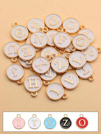 26pcs Alphabet Letter Charms,Initial A-Z Alphabet Round Double-Side Enamel Letters Charm Pendant Bead For DIY Personalized Jewelry Making Findings