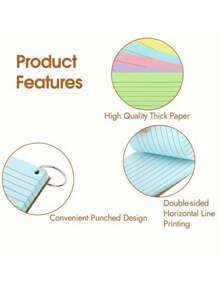 Index Card, 50 Color Flashcards With Loops Per Book, 3x5 Inch Note Cards, Note Cards With Lines, Rule Learning Cards, Study, School, University Supplies, Memory Flashcards, School Supplies,Back To School