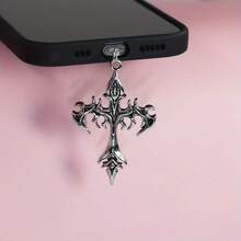 Flame Cross & Heart Cross Mobile Phone Dust Plug Pendant, Decoration Accessory Protector For IPhone, Type-C Port