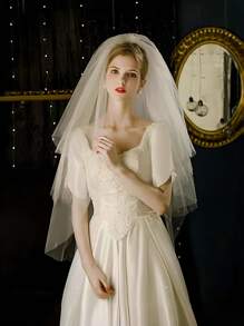 1 pieza Velo de novia blanco, velo de largo medio de 100cm, velo de tul de 3 capas, diseño sencillo adecuado para boda, fiesta, cosplay, sesión de fotos, estilo vintage elegante con peine