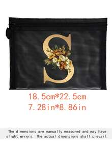 1个花卉金色字母印花网眼化妆包，理想的旅行洗漱用品收纳包，防止潮气积聚，化妆包，旅行必备 - 彩色 - 查看 7