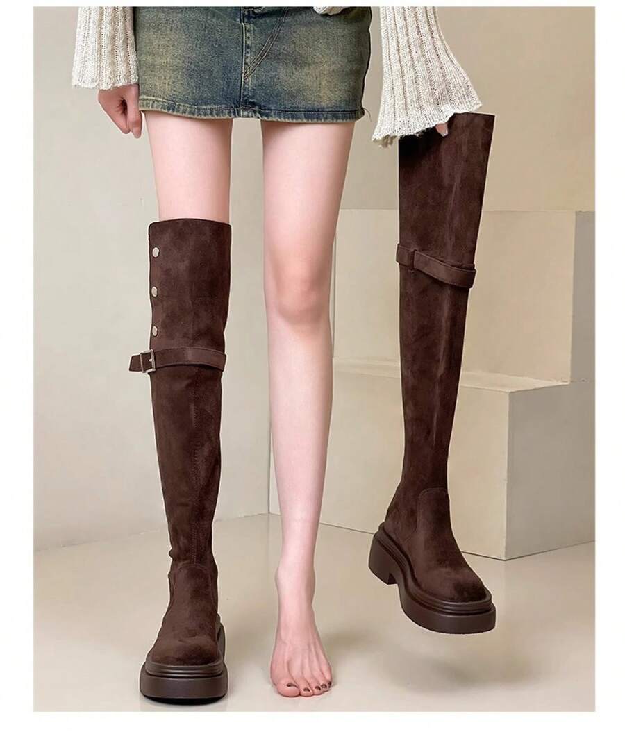 Women Over-The-Knee Boots - Brown - View 1