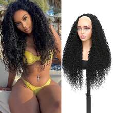 Megito 26inch Curly Half Wig For Women, 3 In 1 Hair Wig Human Hair Mixed Synthetic, Soft Natural Human Hair Feel, Lightweight Beginner Friendly, Daily Wear/Vacation/Travel - Black - View 2