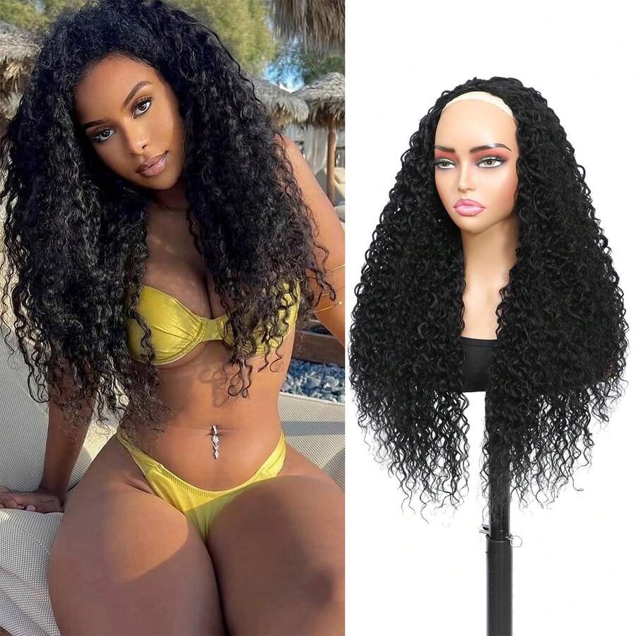 Megito 26inch Curly Half Wig For Women, 3 In 1 Hair Wig Human Hair Mixed Synthetic, Soft Natural Human Hair Feel, Lightweight Beginner Friendly, Daily Wear/Vacation/Travel