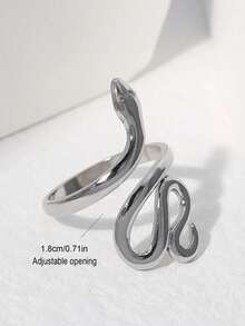 1pc Women's Stainless Steel Snake Shape Open Ring - Silver - View 3