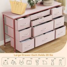 Commode pour chambre à coucher avec 10 tiroirs, meuble TV à structure métallique en tissu, commode de table en bois de décoration moderne pour chambre à coucher, salon, 120 x 39 x 70 cm