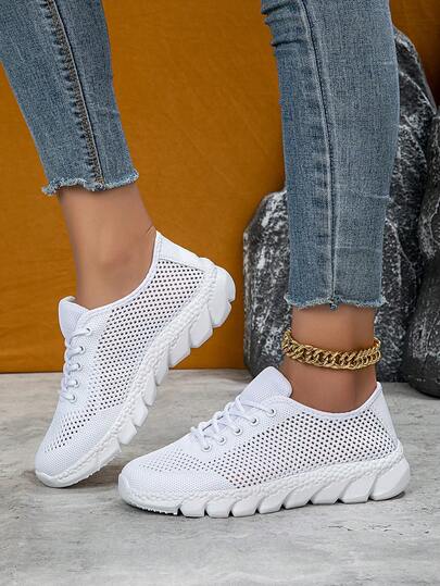 Women's Minimalist Solid Color Mesh Casual Sneakers, Breathable Soft Comfortable Low-Top Sport Shoes For Running, Outdoor, Fitness And Daily Wear