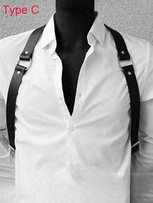 1 件男士性感朋克风格 PU 皮革胸带，纯色身体带，赛博朋克风格，内衣性感，适用于制服配饰，角色扮演道具，身体装饰腰带，性感配饰 - 黑色 - 查看 9