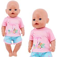 4pcs/Set 18 Inch Girl Doll Flamingo Print Pajamas Outfit(Including 1 Pajama Set, 1 Pair Sandals), Children Role Play Toys/Birthday Gift - Pink - View 11