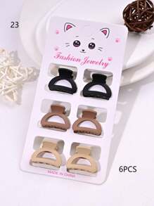 6pcs/Set Solid Color Casual Cute ABS Plastic Hair Clips, Butterfly, Flower, Heart, Square Design, Small Size Matte Black Bangs Claws, Princess Front & Side Bang Clips, Suitable For All Seasons Summer Hair Jaw Clip