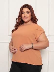 ONLYONE - PLUS SIZE WOMEN'S BLOUSE, SHORT SLEEVE, DOUBLE JAPANESE, LIGHT AND COMFORTABLE DUNAS FABRIC - LARGE WOMEN'S BLOUSES - 摩卡棕 - 查看 4
