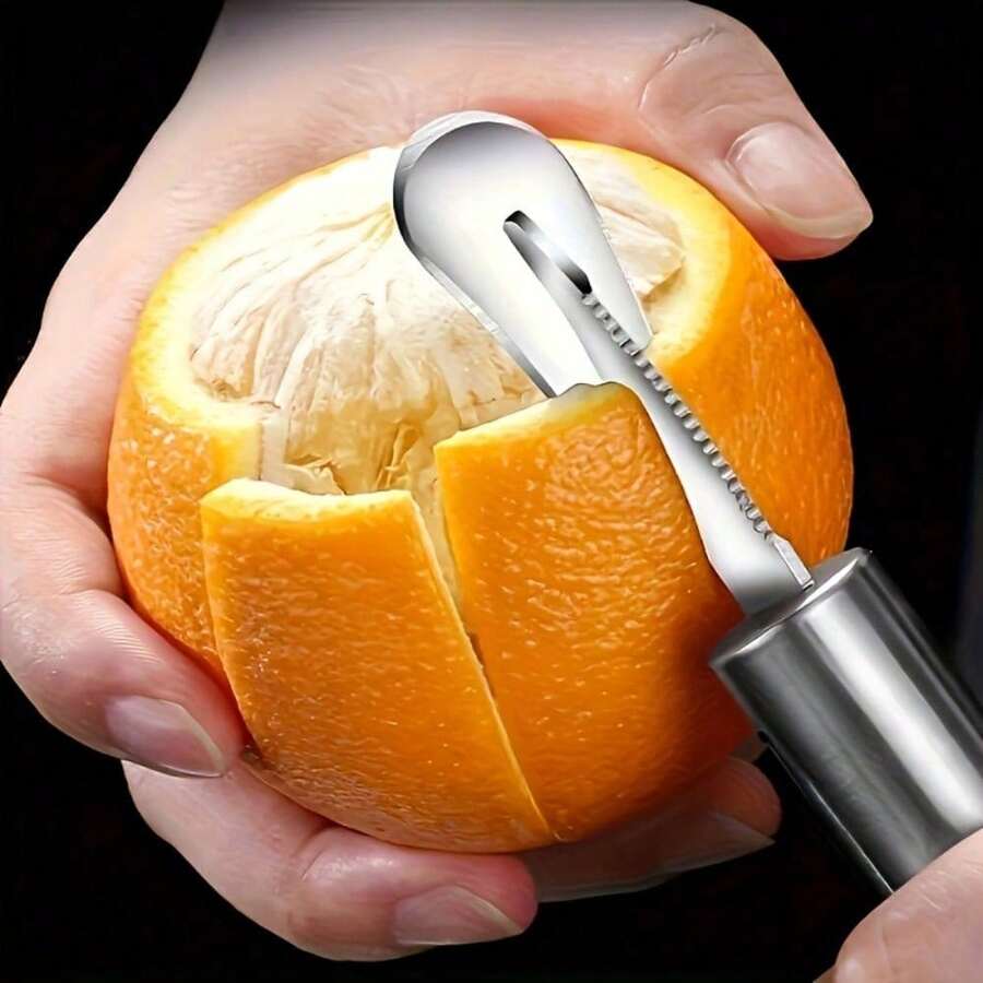 1pc Ergonomic Stainless Steel Orange & Lemon Peeler - Creative Kitchen Gadgets, Curved Handle For Easy Peeling, A Must-Have For Restaurants - Multicolor - View 1