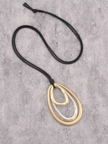 1 Stück modischer, eleganter ovaler, wassertropfenförmiger, übertriebener Metallkette, unisex multi-schleifiges asymmetrisches geometrisches Design, personalisierte Kette mit schwarzem Wachsseil und langer Kette, Geschenk für Freundin, Mutter oder Geliebte