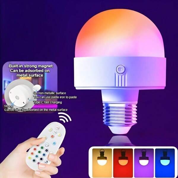 The E26/E27 Screw-In Smart Remote Control RGB Ambient Light Features 16-Color Remote Dimming, Timing Function And Magnetic Attachment Function, Making It Easy To Place Anywhere. The Type-C Charging Port Makes It Suitable For A Wide Range Of Applications. It Is A Festive, Live Streaming And Party Ambient Light, Suitable For Party, E-Sports Atmosphere, Emotional Atmosphere, Birthday And Live Streaming Room Scenarios