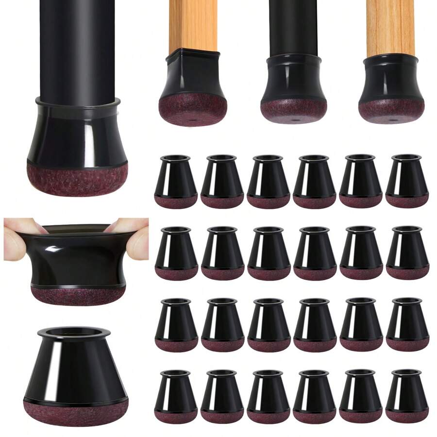 12/24PCS Round Chair Leg Floor Protectors, Thickened Felt Bottom, Anti Slip Reusable Chair Leg Covers,Furniture Sliders, Scratch Free, Noise Free, Suitable For Various Furniture Legs And Flooring(Black)