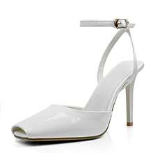 White High Heels Sandals For Women Dressy Square Open Toe Strappy Stiletto Heels Cute Ankle Strap Peep Toe Pumps - trắng - Xem 4