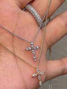 [Valentine's Day Gift For Girlfriend] S925 Sterling Silver Cross Necklace, Minimalist Design Pendant, Versatile Accessory, Birthday Gift For Her, Suitable For Work Or Party