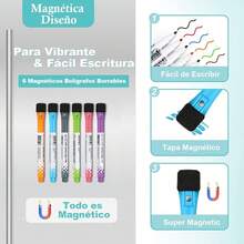Calendario Magnético para Refrigerador, Pizarron Organizacion 2 Planificador Mensual Semanal con 1 Pizarrón Blanco, Pizarra Magnetica Flexible de Nevera con 6 Plumones y Borrador para notas diario menu semanal magnetico