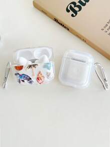 Transparent Earphones Case With Sea Turtle, Coconut, And Seashell Designs, Comes With 1 Earphones Case Hanging Buckle, Compatible With AirPods Pro (2nd Generation), AirPods 3, AirPods Pro, AirPods 1/2, AirPods 4
