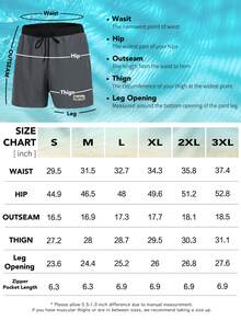 TURLAT 2 In 1 Mens Swim Trunks Quick Dry Beach Board Shorts With Drawstring And Zipper Pockets Comfy Summer - Grey - View 7
