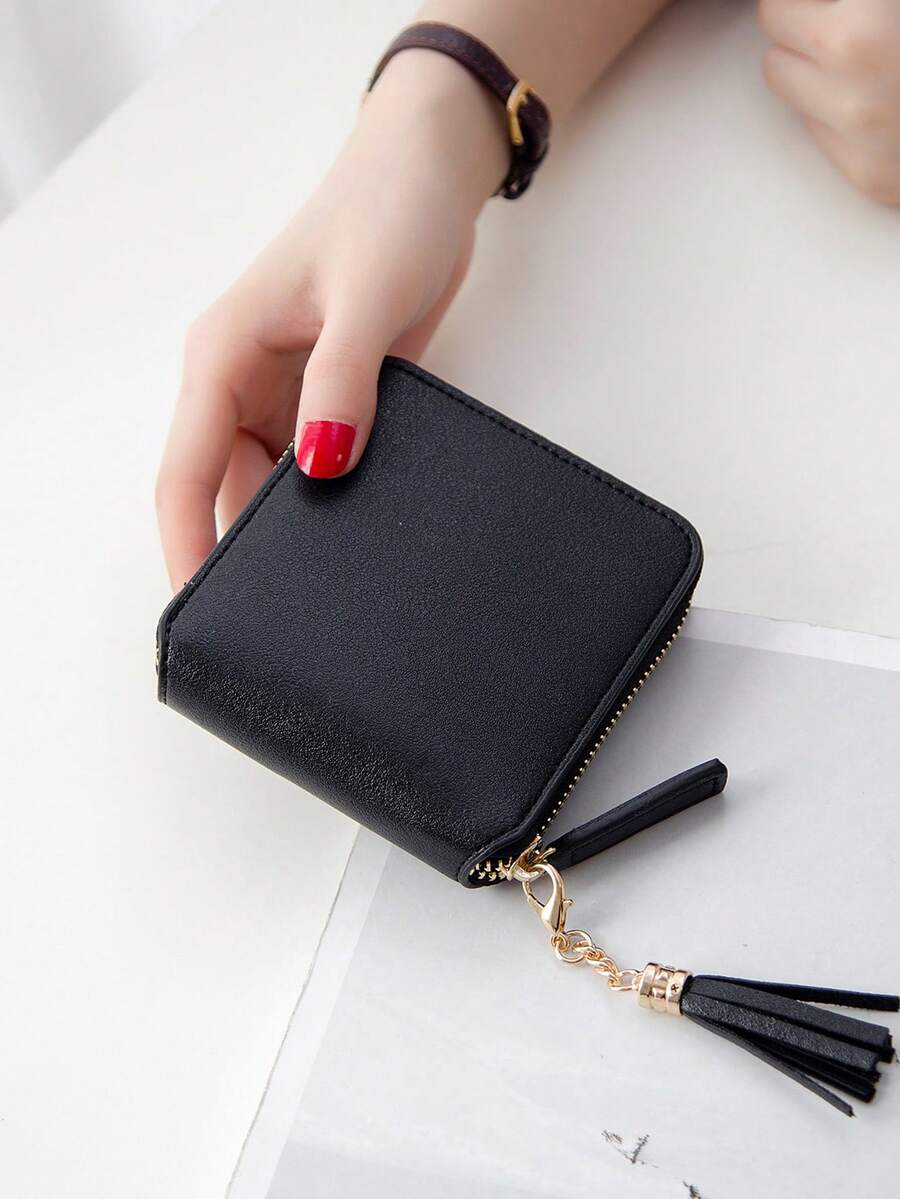 New Women Wallet Simple Square Zipper Short Purse Multi-Functional Fashion Coin Pouch (Tassels Placed Inside Coin Compartment) Wallet Mini Wallet Purse Wallet Men Wallet Leather Small Wallet Cute Wallet