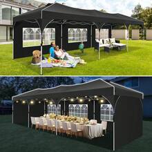 tooluck 10x30ft Pop Up Canopy Tent Gazebo For Parties With 5 Sidewalls Push Center Lock & Air Vent Waterproof & UPF50+ Gazebo Outdoor Tent For Party Wedding BBQ With 4 Sandbags 8 Stakes & 16 Ropes,Black - 黑色 - 查看 3