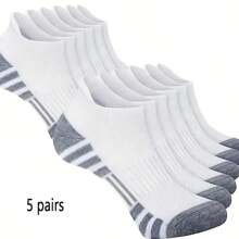 5 perechi de șosete sport respirabile, absorbante de șocuri, pentru bărbați, cu suport pentru arcul plantar - Design cu dungi care absoarbe umezeala, Ambalaj multicolor (negru/alb/gri), Căptușeală suplimentară pe călcâi și vârf, Îngroșate și durabile, Stil atletic, Potrivite pentru pasionații de sport