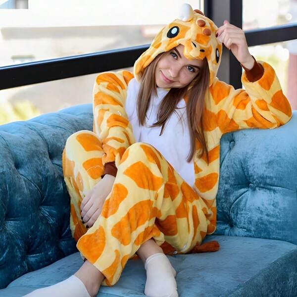 nerd hunters Pigiama kigurumi per adulti, tutina imbottita unisex in costume di animale, giraffa