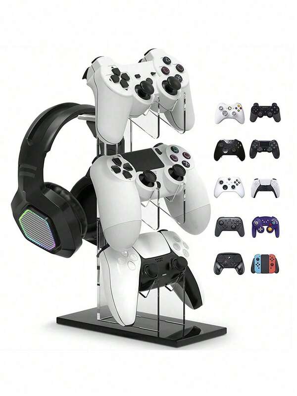 1 peça de acrílico de 3 camadas para controle de jogos, suporte para fone de ouvido, suporte de exibição transparente, suporte para exibição de fone de ouvido