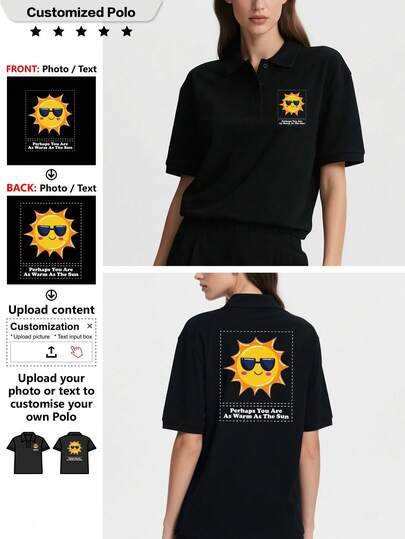 Customized Personalized Women's Sports Polo Shirt, Upload Photos To Design Your Exclusive Apparel, Follow Us To Customize Your Unique Style Black Summer