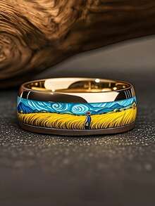 1 件 [Everyday Elegance] 男士时尚钛钢结婚戒指，8 毫米不锈钢时尚风格戒指，仿绿松石图案，情人节珠宝 - A - 查看 13