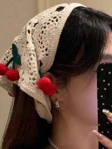 1 件可爱甜美钩针镂空樱桃头带，时尚设计发带头巾头带吸汗带，发带