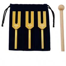 Angel Tuning Fork Set - 4096 Hz, 4160 Hz, 4225 Hz, For Sound, Musical Instruments, With Wooden Mallet And Soft Storage Bag (Gold/Silver)