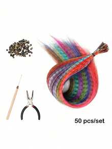 10/20/30/40/50 PCS Mixed Color Feather Hair Extensions 16 Inch Rainbow Color Synthetic Hair Extensions Long Colored Feather With Beads And Loop Tool For Hair Extension For Women Girls DIY Kit Holiday Party Use - Two-Tone - View 12