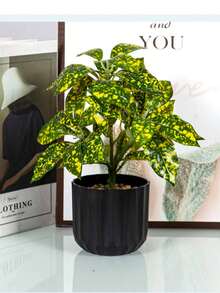 PP Material Matte Finish Ceramic-Look Plastic Flower Pot, Suitable For Artificial Flowers & Succulents - Black - View 3