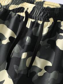 Pantalones cortos de mujer 2 en 1 con estampado de camuflaje y cordón en la cintura, pantalones deportivos y casuales