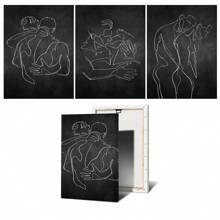 1pc/3PCS Wall Arts Posters Optional Frame Modern Wall Art Canvas Painting Bedroom Home Decoration Gay Gift Poster Men Kiss Embrace Love Prints Abstract Lines Simple
