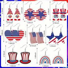 8 Pairs Of Patriotic American Flag Earrings For Women - July 4th Memorial Day Gift, Acrylic Earrings With Star Stripes, Tattoos, Uncle Sam Hat And Top Hat Design - 八對 - 查看 4